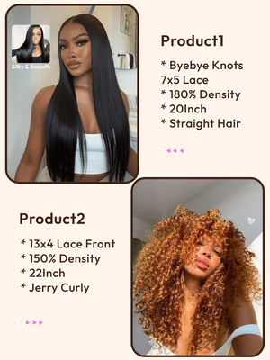 2 Wigs $229 for 13x4 Lace Front Ginger Brown Curly 22Inch and Byebye Knots 7x5 Lace Straight Hair 20Inch