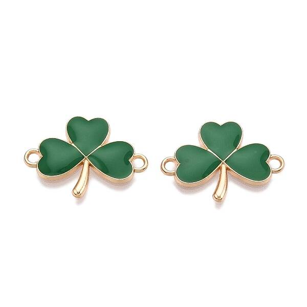 Rack Plating Alloy Green Enamel Shamrock Connector Charms