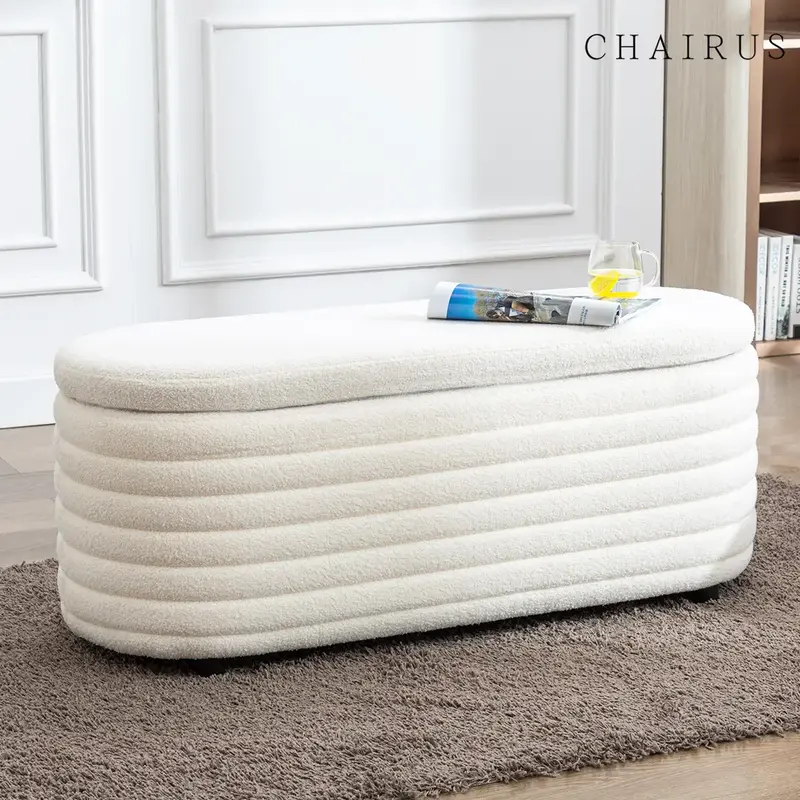 CHAIRUS 45 Storage Ottoman Bench,Modern Ottoman Stool, Upholstered Teddy Fabric Storage End of Bed Bench,Ottoman Stool with...