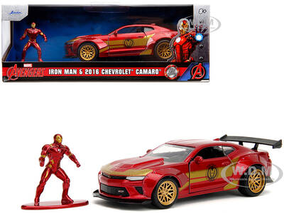 2016 Chevrolet Camaro Red Metallic and Gold and Iron Man Diecast Figure \