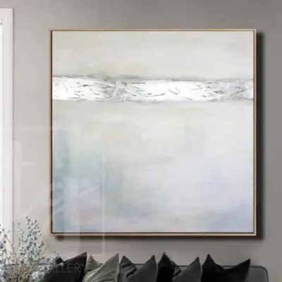 Large Abstract Art Gray Painting Silver Leaf Painting Beige Painting Modern Art Painting Canvas | SILVER FLASH
