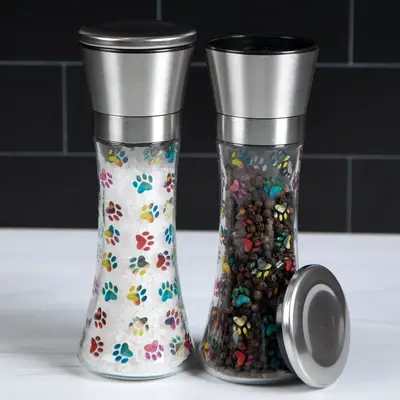 Modern Glass Salt & Pepper Grinders - Rainbow Ombre Paws