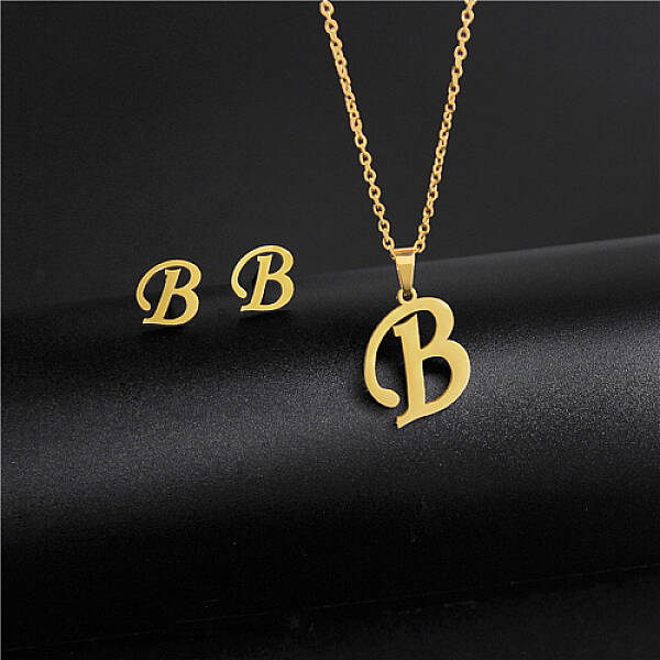 Golden Stainless Steel Initial Letter Jewelry Set