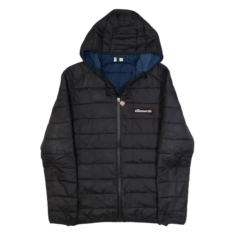 ELLESSE Lightweight Mens Puffer Jacket Black Hooded XXS