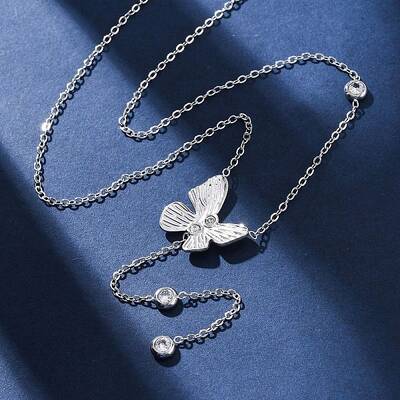 304 Stainless Steel Crystal Rhinestone Butterfly Y Necklaces