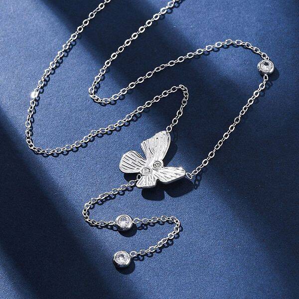 304 Stainless Steel Crystal Rhinestone Butterfly Y Necklaces