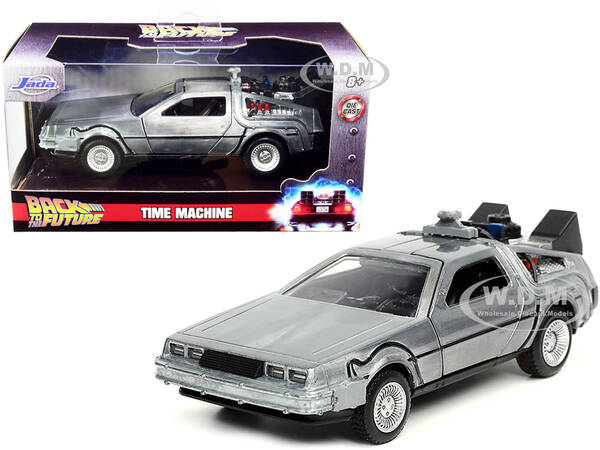 DeLorean DMC (Time Machine) Brushed Metal Back to the Future Part I (1985) Movie Hollywood Rides Series 1/32 Diecast Model Ca...