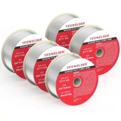 YesWelder E71T-GS Gasless Flux Core Welding Wire | 5 Packs 2LB Spool .030/.035 Diameter Self-shielded Mild Carbon Steel M...