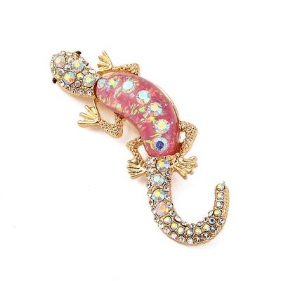 Lizard Alloy Crystal AB Rhinestone Brooches with Resin