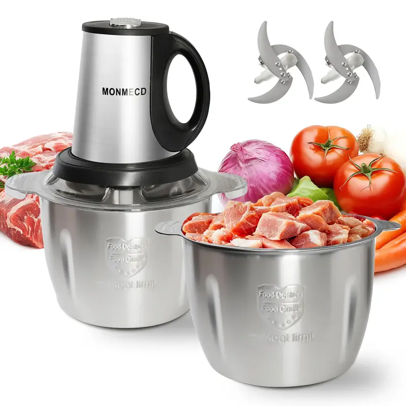 MONMECD Baby Food Processor & Meat Grinder-2 Safe Blades & 1 Bowls, PureCopper Motor for Homemade Puree/Nuts/MeatBPA-Free & Q...