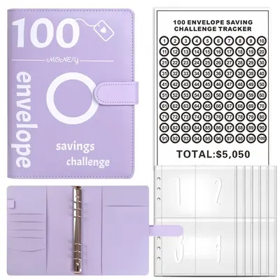 A5 Money Saving Challenge Binder, 1 Count Portable Envelope Challenge Saving Money Binder, Personal Budget Organizer for Budg...