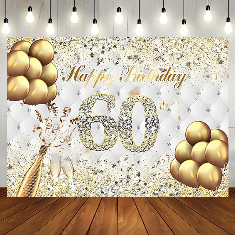 Gold Sparkle Diamond Champagne 60th Birthday Backdrop - Aperturee
