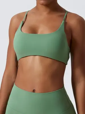 Women's Solid Criss Cross Sports Bra, Breathable Comfortable Wireless Sports Bra, Gym Clothes, Ladies Sportswear for Indoor ...
