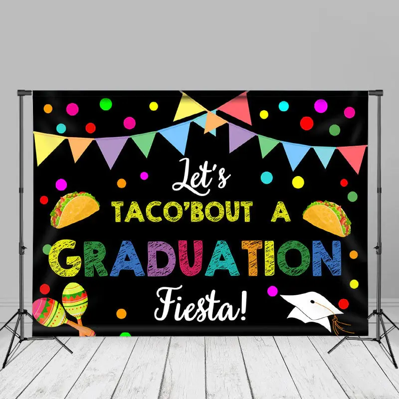 Rainbow Dots Lets Taco Bout Grad Fiesta Photo Backdrop - Aperturee