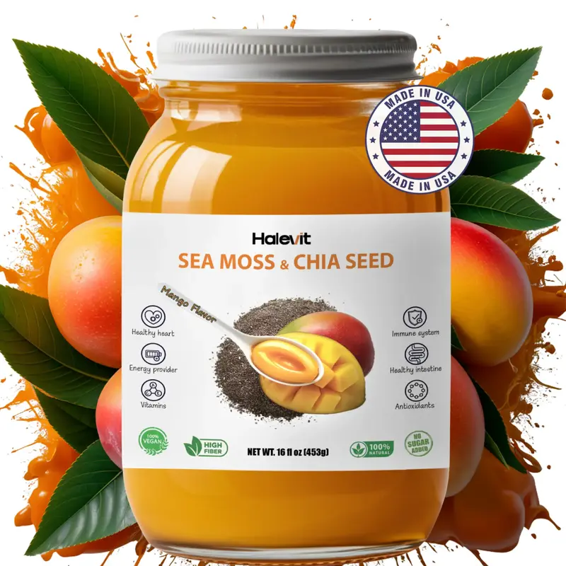Halevit Mango Sea Moss - Organic, Nutrient-Dense Superfood for Immunity, Digestion & Thyroid Support - Vegan, Made in USA, 16...