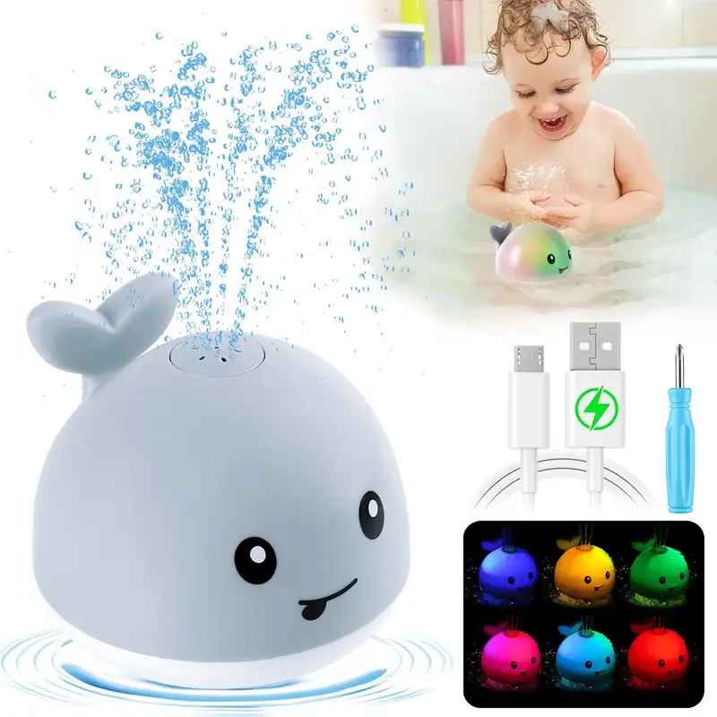 Rechargeable Whale Bath Toys, Light Up Bath Toys Sprinkler, Pool Bathtub Toys for Kids, Spray Water Fountain Birthday Gifts