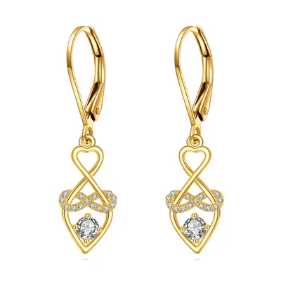10K Gold Cubic Zirconia Heart Drop Earrings