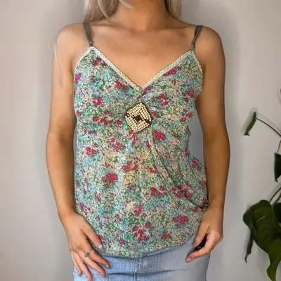 Misswan Floral Cami Top - Large Blue Polyester