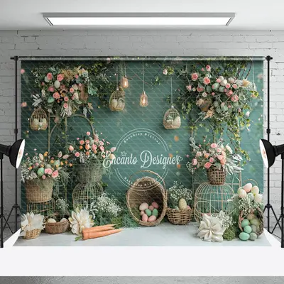 Green Wall Basket Egg Cake Smash Backdrop Photo Shoot - Aperturee