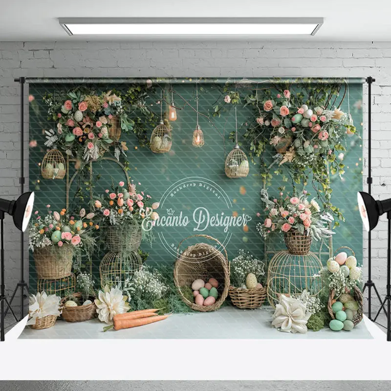Green Wall Basket Egg Cake Smash Backdrop Photo Shoot - Aperturee