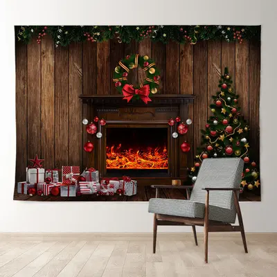 Aperturee Fireplace Cabin Bow Tie Christmas Wood Backdrop