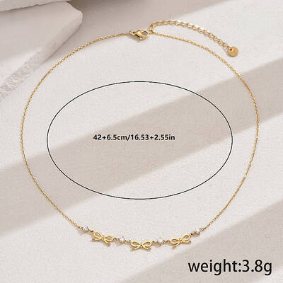 Stainless Steel Pave Cubic Zirconia Bowknot Pendant Necklaces