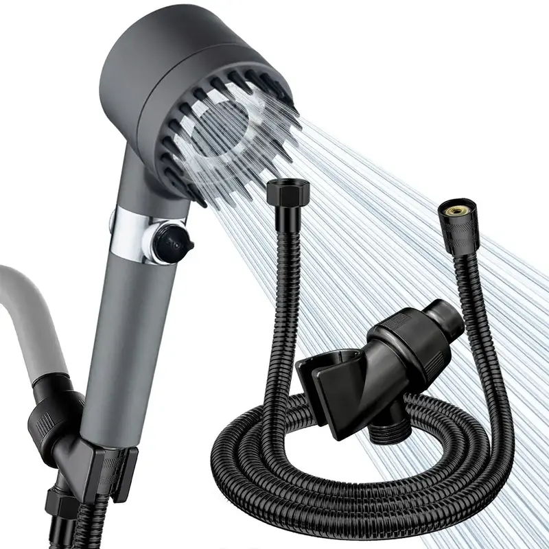 High Pressure Shower Head with 1.5m Hose & Bracket, 1 Set Multi-modes Water Saving Filter Shower Head, Handheld Shower Head S...