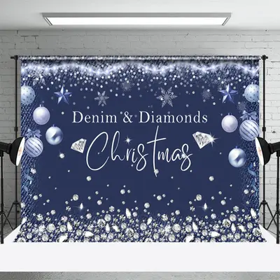 Denim Diamonds Glitter Deep Blue Christmas Backdrop - Aperturee