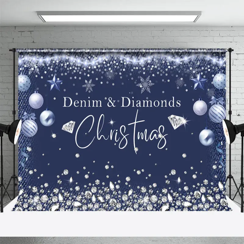 Denim Diamonds Glitter Deep Blue Christmas Backdrop - Aperturee