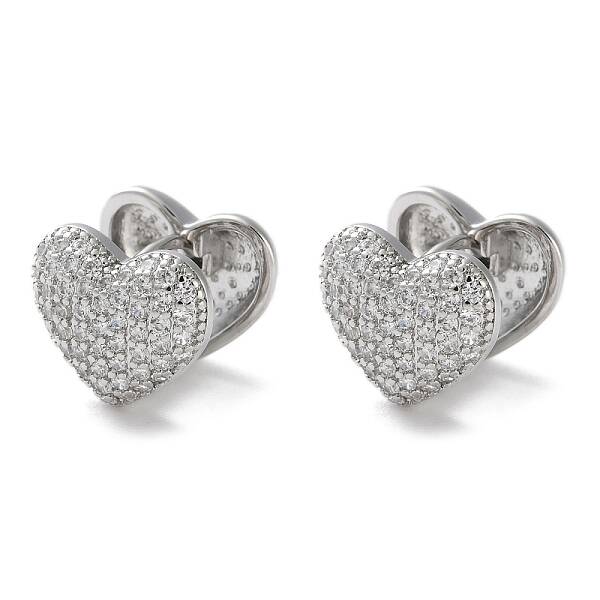 Brass Micro Pave Clear Cubic Zirconia Hoop Earrings