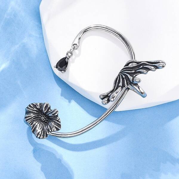 316 Surgical Stainless Steel Black Cubic Zirconia Cuff Earrings
