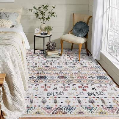 Garvee Area Rug 9x12 Distressed Boho Rug Vintage Tribal Medallion Large Rug Non Slip Washable Rug Accent Rug for Living Room ...