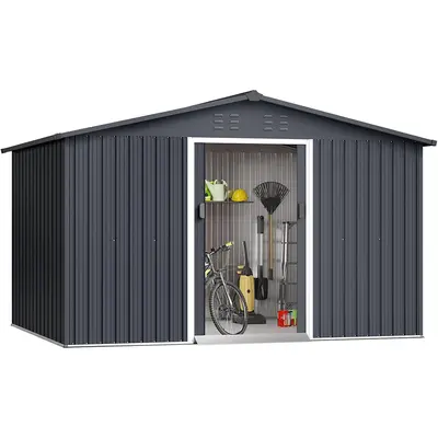 Garvee 10' x 8' Metal Storage Shed for Outdoor, Steel Utility Tool Shed Storage House with Lockable Door Design, Large Metal ...
