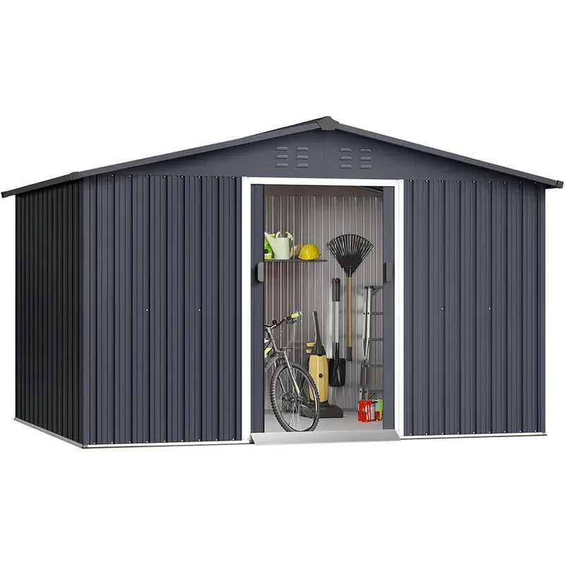 Garvee 10' x 8' Metal Storage Shed for Outdoor, Steel Utility Tool Shed Storage House with Lockable Door Design, Large Metal ...