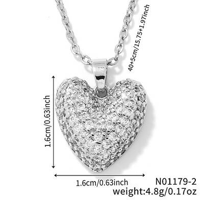 Elegant Romantic Heart Brass Micro Pave Clear Cubic Zirconia Pendant Necklace for Women