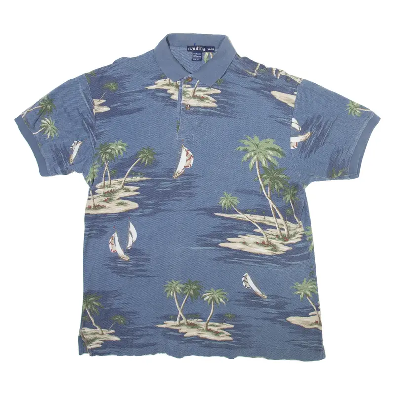 NAUTICA Mens Polo Shirt Blue Floral XL
