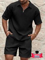 Men's Solid Color Short Sleeve Tee & Shorts Set, Loose Casual Fashion Cozy Breathable Two-piece Outfits for Summer, Men's Clo...