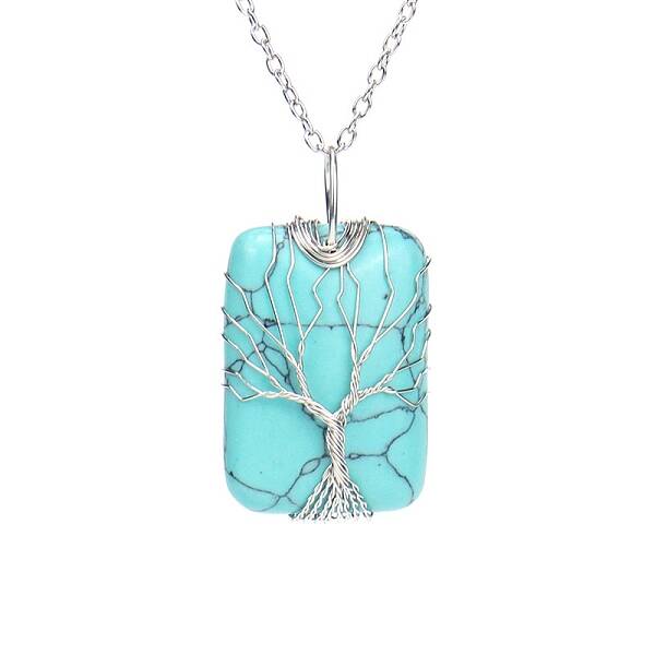 Synthetic Turquoise Pendant Necklace with Brass Cable Chains