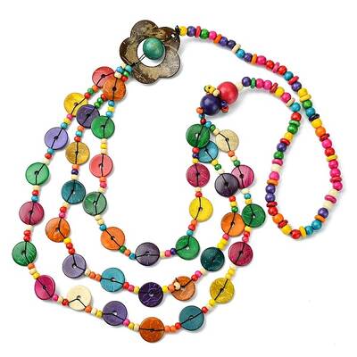 Colorful Dyed Natural Coconut Beaded Bib Necklaces