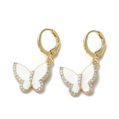Butterfly Real 18K Gold Plated Brass Dangle Leverback Earrings