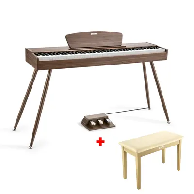 Donner DDP-80 Wooden Digital Piano - Walnut / Piano+Light Oak Two Seated Bench
