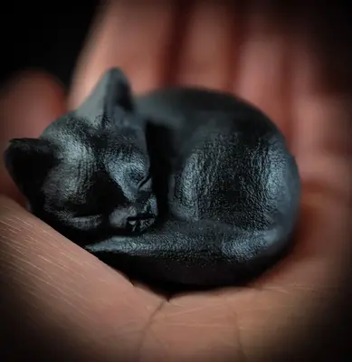 Natural Obsidian Cat Statue Handcrafted Black Crystal Sleeping Kitten Mineral Specimen Home Desk Decoration , Christmas Gift ...