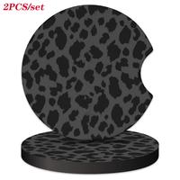 Leopard-print Car Coaster, Round Anti-slip Rubber Car Cup Holder Pad, Universal Car Interior Decoration Accessories for Women...