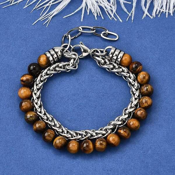 Natural Tiger Eye Round Beads Multi-strand Bracelets