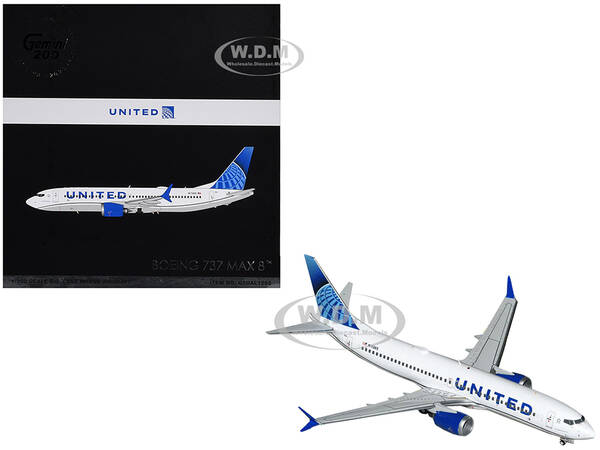 Boeing 737 MAX 8 Commercial Aircraft United Airlines (N17265) White with Blue Tail Gemini 200 Series 1/200 Diecast Model Airp...