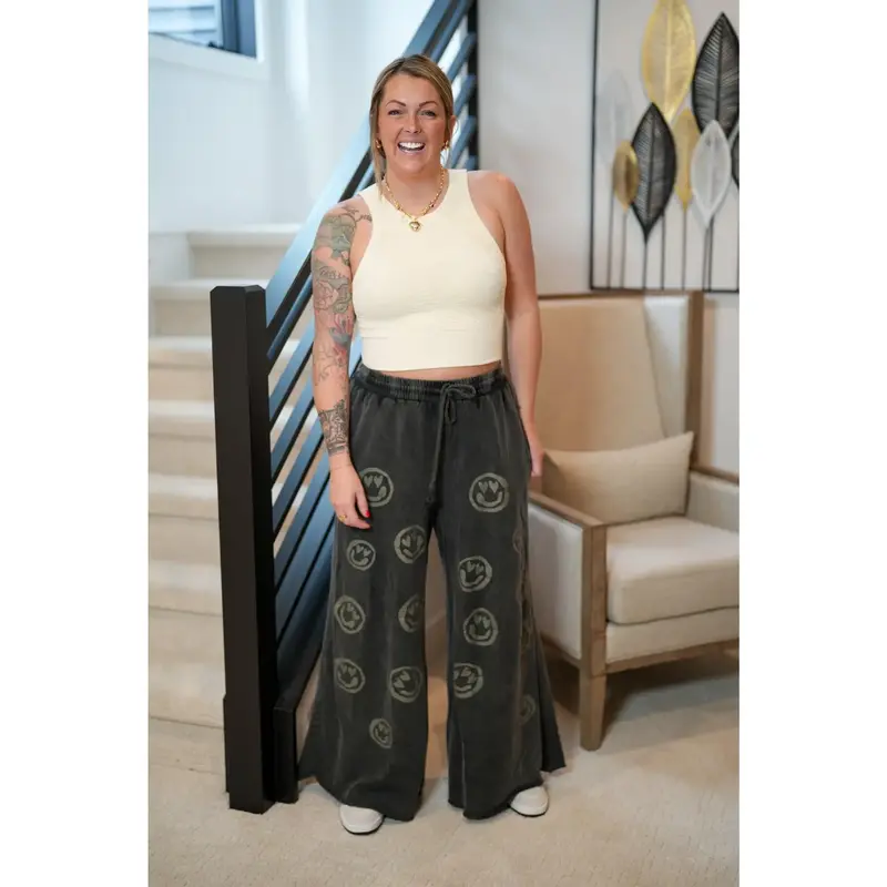 Happy Days Ahead Smiley Face Cotton Pants for Casual Wear