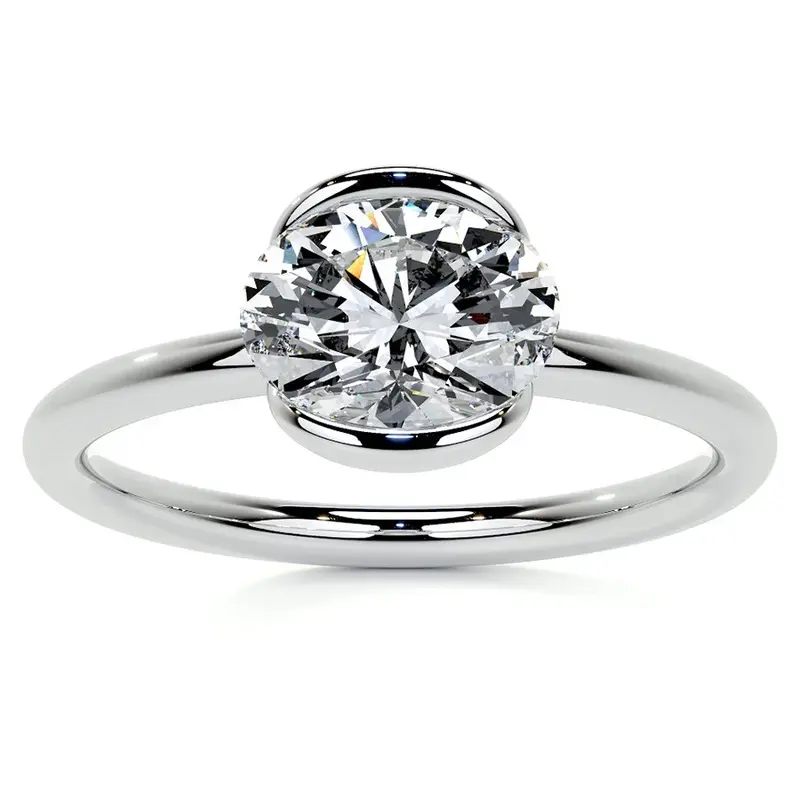 10K White Gold Oval Cut Solitaire Moissanite Engagement Ring