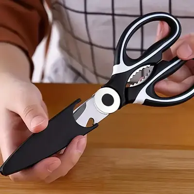 Modern Black Stainless Steel Kitchen Scissors, 1 Count Multipurpose Home Food Shears for Duck Fish Chicken Bones Pizza & Sala...