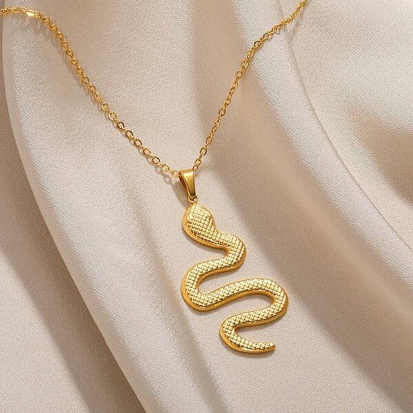 304 Stainless Steel Snake Pendant Necklaces for Women Men