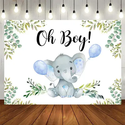 Aperturee Boy Elephant Balloon Gender Baby Shower Backdrop